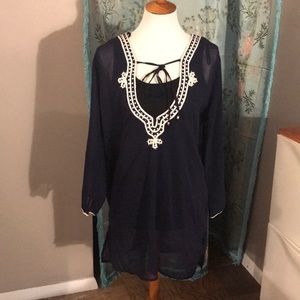 Navy and White Swimsuit Cover-up